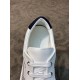 Hermes Avantage Leather Trainers Collar Detail in white and blue Close-up of white leather trainer eyelets, laces and padded collar in white and blue