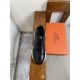 Hermes Drive Leather Low Top Trainers Black Overhead View in black and white Overhead top-down view of single Hermes Drive Leather Low Top Trainer Black lace unit in black and white