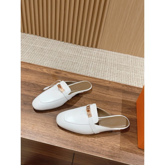 replica hermesoz mules in white calfskin uk