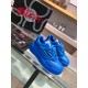 Versace Odissea Blue Leather Trainers Pair Display Pair of blue Versace Odissea leather trainers displayed alongside brand packaging