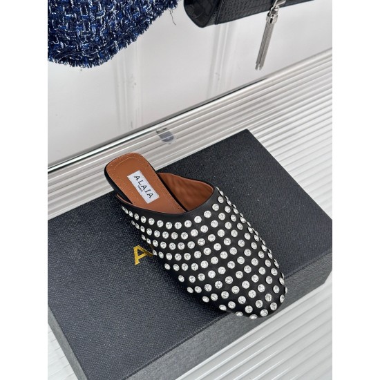 replica Alaia Mules in Black Lambskin with Strass UK