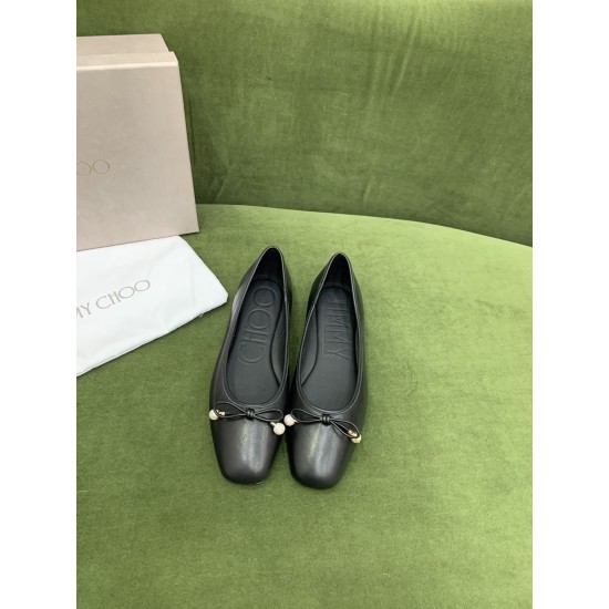 Replica Jimmy Choo Elme Flats In Black Leather With Pearl Embellishment Uk - 2474 - Buddha Luxury