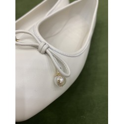 Jimmy Choo Elme Flats In White Leather with Pearl Embellishment UK