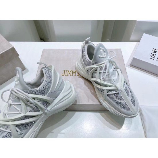 Jimmy Choo White Cosmos Crystal Embellished Low Top Trainers Detail View Jimmy Choo White Cosmos Crystal Embellished Low Top Trainers close-up side embellishment detail