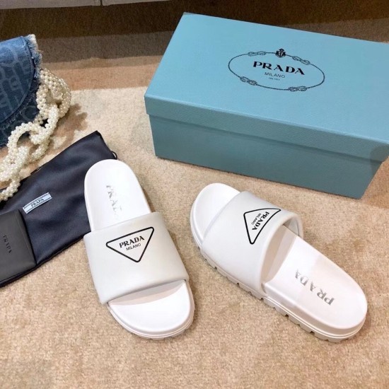 replica Prada White Leather Slides with Printed Triangle Logo UK