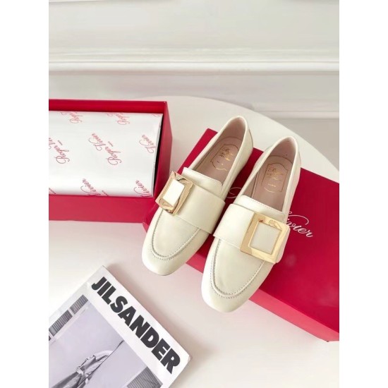 replica Roger Vivier Soft Metal Buckle Loafers in White Leather UK