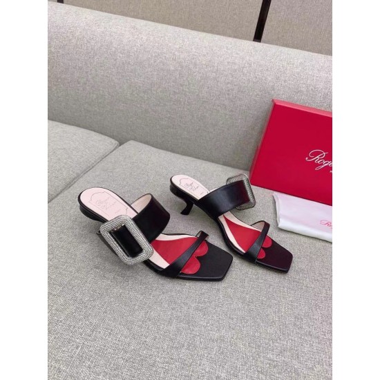 Replica Roger Vivier Viv Choc Side Strass Buckle Mules in Black Leather UK replica Roger Vivier Viv Choc Side Strass Buckle Mules in Black Leather UK
