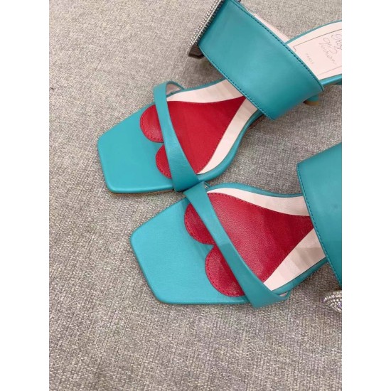 Replica Roger Vivier Viv Choc Side Strass Buckle Mules in Blue Leather UK replica Roger Vivier Viv Choc Side Strass Buckle Mules in Blue Leather UK