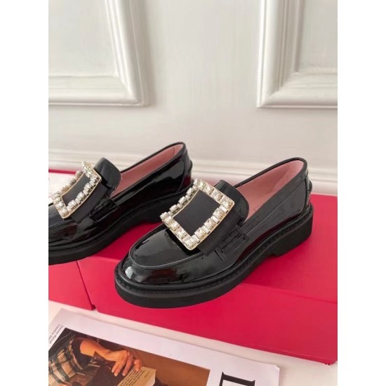 replica Roger Vivier Viv Rangers Strass Loafers In Black Patent Leather UK