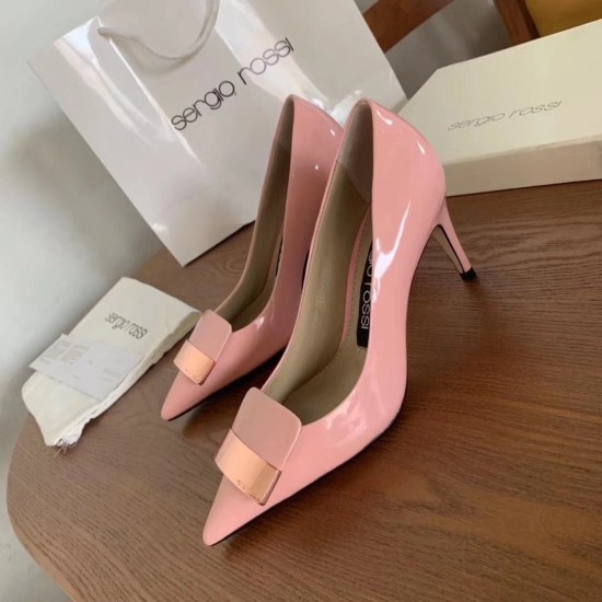 replica Sergio Rossi SR1 Pumps 75mm In Pink Patent UK