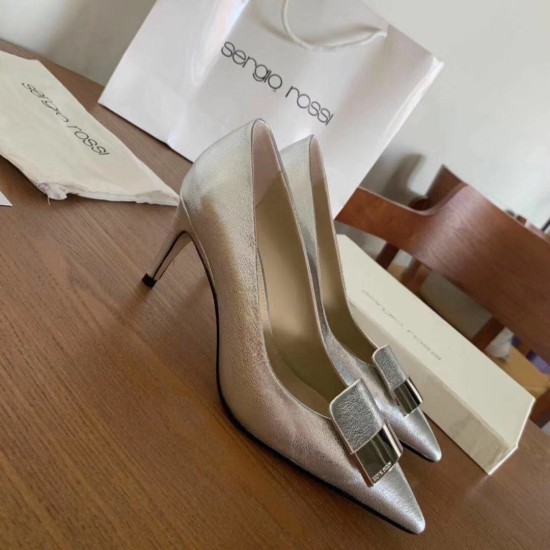 replica Sergio Rossi SR1 Pumps 75mm In Silver Lambskin UK