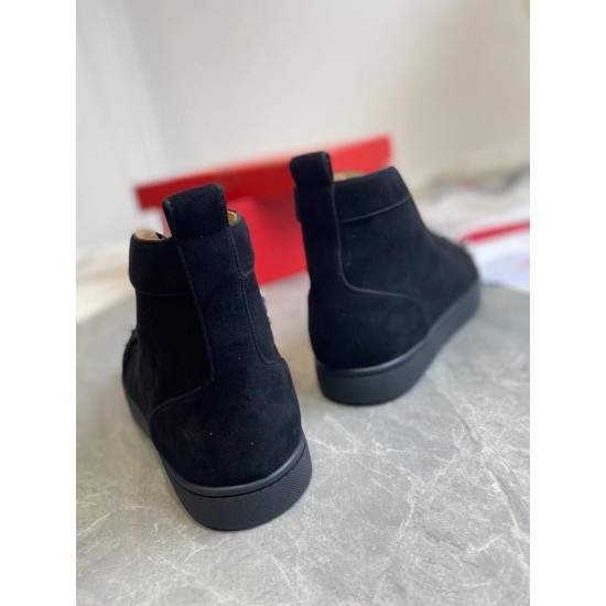 Christian Louboutin Men's Pik Pik Strass Suede High-Top Sneakers Black rear heel view