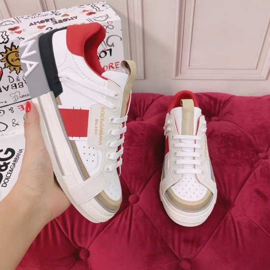 Dolce & Gabbana Custom 2.Zero Leather Trainers In White And Red In Hand Dolce & Gabbana Custom 2.Zero Leather Trainers In White And Red held alongside box