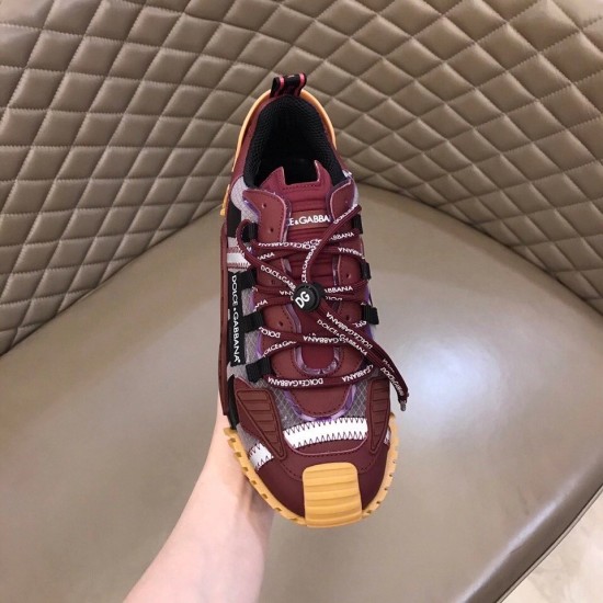 Dolce & Gabbana Bordeaux Red Fabric Trainer - Top View Top-down overhead view of a bordeaux red Dolce & Gabbana trainer with toggle lacing