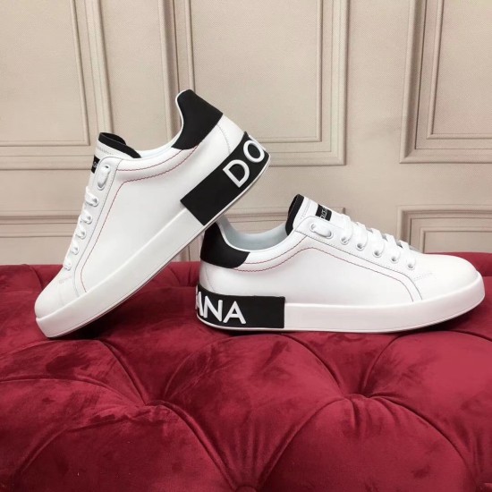 Dolce & Gabbana Portofino white trainers displaying outer side panel and heel band