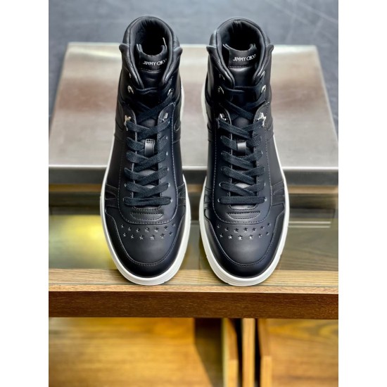 Jimmy Choo Hawaii Black Leather High Top Trainers Top View Jimmy Choo Hawaii Black Leather High Top Trainers top-down toe perforations