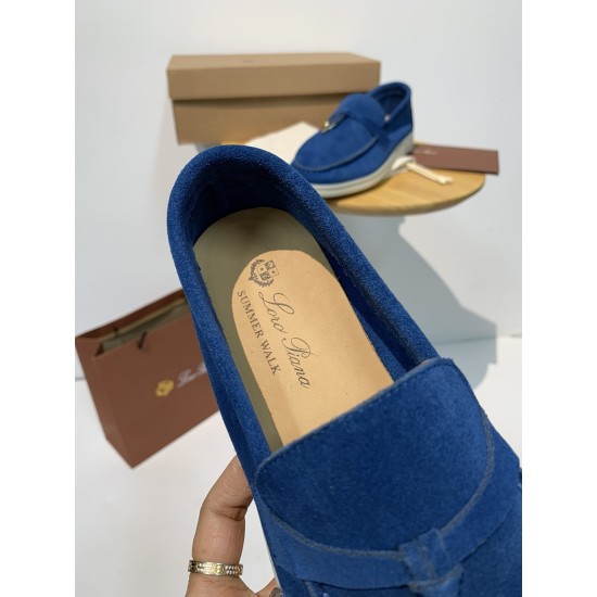 replica loro pianasummer charms walk loafers in blue fluorite suede leather uk
