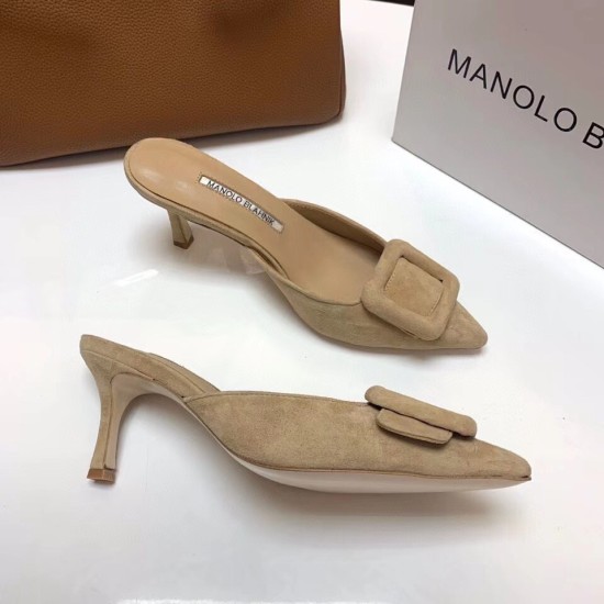 Replica Manolo Blahnik Maysale Kitten Heel 50Mm Mules In Beige Suede Uk - 2251 - Buddha Luxury