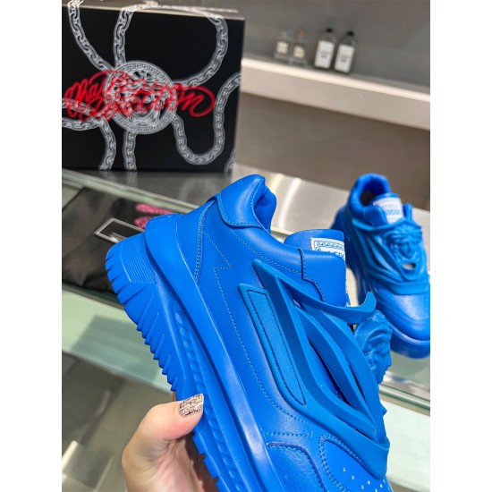 Versace Odissea Blue Leather Trainer Midsole Detail Detailed side profile of the blue Versace Odissea leather trainer platform sole