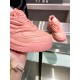 Close-up of the perforated toe cap and front rubber sole on the pink Versace Odissea leather trainer