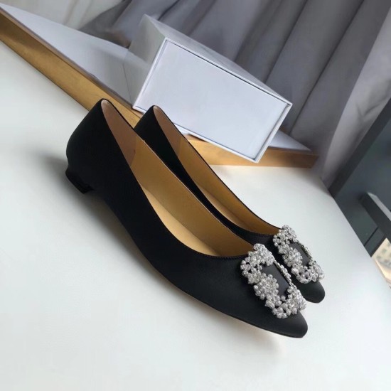 Replica Manolo Blahnik 2523 MB29 Buddha Luxury Replica Manolo Blahnik Hangisi Flats In Black Satin With Crystal Buckle Uk - 2523 - Buddha Luxury