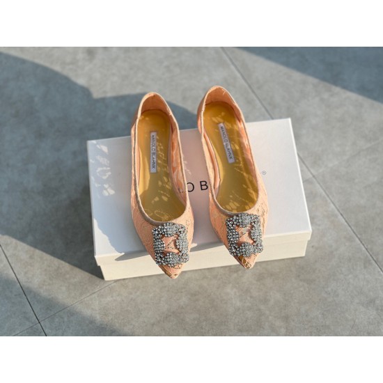 Replica Manolo Blahnik 2536 MB959 Buddha Luxury Replica Manolo Blahnik Hangisi Flats In Nude Lace With Crystal Buckle Uk - 2536 - Buddha Luxury