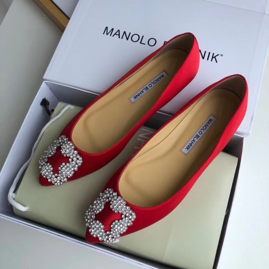 Replica Manolo Blahnik 2522 MB3111 Buddha Luxury Replica Manolo Blahnik Hangisi Flats In Red Satin With Crystal Buckle Uk - 2522 - Buddha Luxury