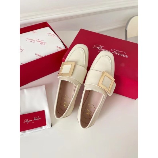 replica Roger Vivier Soft Metal Buckle Loafers in White Leather UK