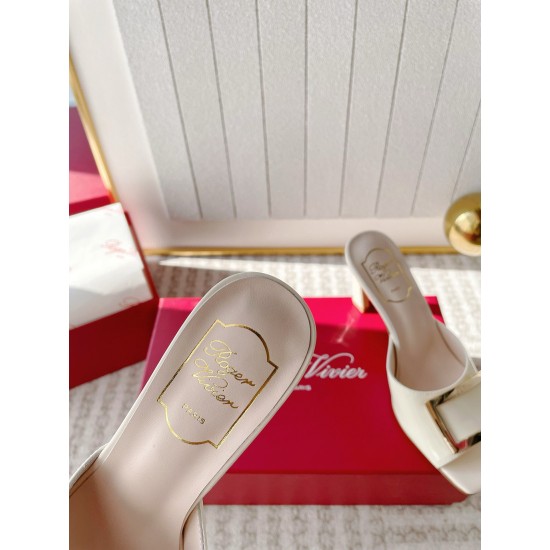 Replica Roger Vivier Trompette Metal Buckle Mules in White Patent Leather UK replica Roger Vivier Trompette Metal Buckle Mules in White Patent Leather UK