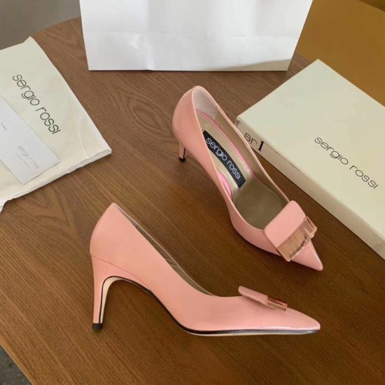 replica Sergio Rossi SR1 Pumps 75mm In Pink Patent UK