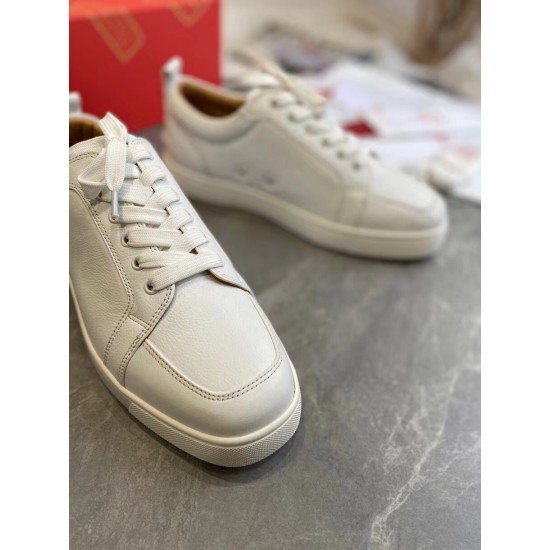 Christian Louboutin White Leather Low-Top Trainer Top View Top front perspective of Christian Louboutin white leather low-top trainer