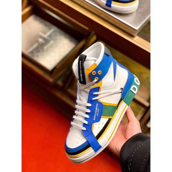 Dolce & Gabbana Custom 2.Zero Blue High-Top Trainer Angle View Single Dolce & Gabbana Custom 2.Zero blue high-top trainer held at angle