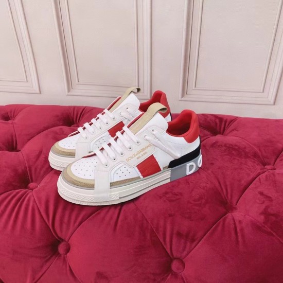 Dolce & Gabbana Custom 2.Zero Leather Trainers In White And Red Lateral View Dolce & Gabbana Custom 2.Zero Leather Trainers In White And Red side profile view