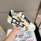 Dolce & Gabbana Portofino Printed White And Yellow Leather Trainer Lateral View Dolce & Gabbana Portofino Printed White And Yellow Leather Trainer lateral side detail view
