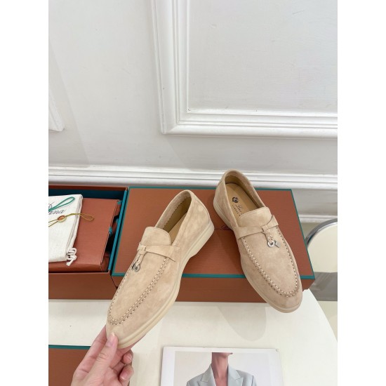 replica loro pianasummer charms walk loafers in beige suede leather uk