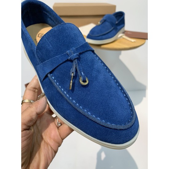 replica loro pianasummer charms walk loafers in blue fluorite suede leather uk