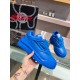 Versace Odissea Blue Leather Trainer Side Profile Hand holding a blue Versace Odissea trainer demonstrating the chunky platform sole