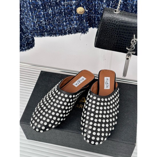 replica Alaia Mules in Black Lambskin with Strass UK