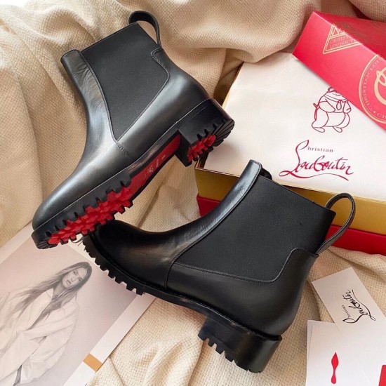 replica Christian Louboutin Black Marchacroche Flat Ankle Boots UK