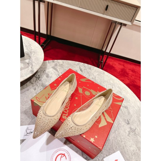 Replica Christian Louboutin 2534 UNK1240 Buddha Luxury Replica Christian Louboutin Follies Strass Flat Ballerinas In Nude Mesh Uk - 2534 - Buddha Luxury