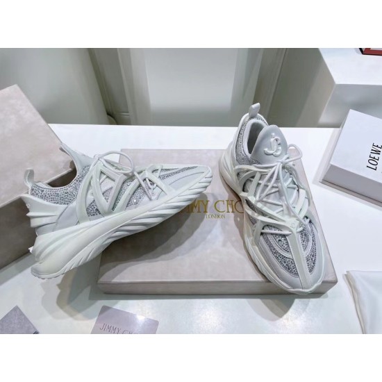 Jimmy Choo White Cosmos Crystal Embellished Low Top Trainers Outsole and Profile Jimmy Choo White Cosmos Crystal Embellished Low Top Trainers outsole and lateral profile view