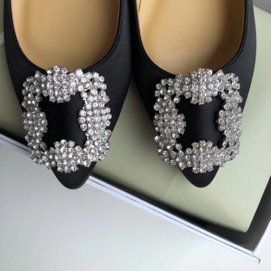 Replica Manolo Blahnik 2523 MB29 Buddha Luxury Replica Manolo Blahnik Hangisi Flats In Black Satin With Crystal Buckle Uk - 2523 - Buddha Luxury