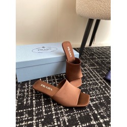 Prada Heeled Slides 35mm in Tobacco Satin UK