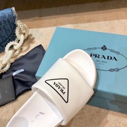 Prada White Leather Slides with Printed Triangle Logo UK