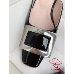 Roger Vivier Belle Vivier Metal Buckle Mules in Black Patent Leather UK Roger Vivier Belle Vivier Metal Buckle Mules in Black Patent Leather UK