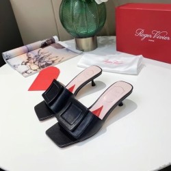 Roger Vivier Covered Buckle 45mm Mules in Black Leather UK Roger Vivier Covered Buckle 45mm Mules in Black Leather UK