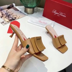 Roger Vivier Covered Buckle 45mm Mules in Brown Leather UK Roger Vivier Covered Buckle 45mm Mules in Brown Leather UK