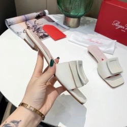 Roger Vivier Covered Buckle Mules in White Leather UK Roger Vivier Covered Buckle Mules in White Leather UK
