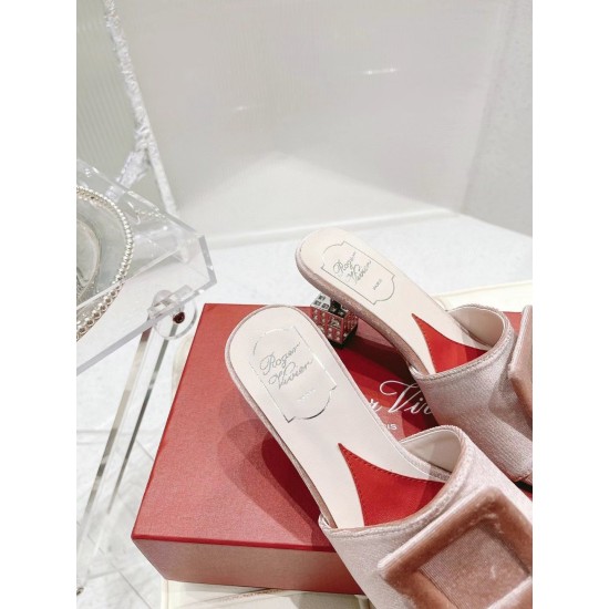 Replica Roger Vivier Cube Strass Heel Mules in Pink Velvet UK replica Roger Vivier Cube Strass Heel Mules in Pink Velvet UK