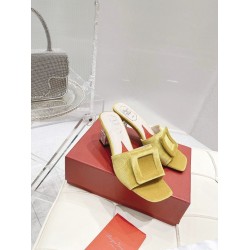 Roger Vivier Cube Strass Heel Mules in Yellow Velvet UK Roger Vivier Cube Strass Heel Mules in Yellow Velvet UK